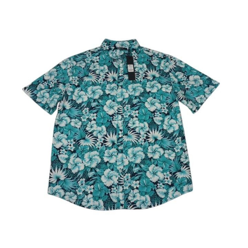Novamen Men's Large Shirt New With‎ Tags Hawaiian Blue Floral Button Up